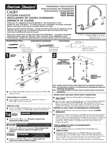 American Standard 6424.002 Cadet Two-Handle Kitchen Faucet Installation Instructions | Manualzz