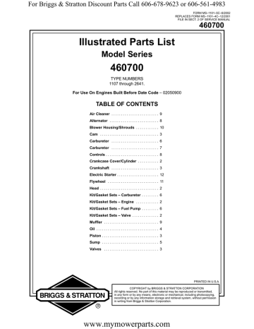 Illustrated Parts List 460700 Model Series Manualzz