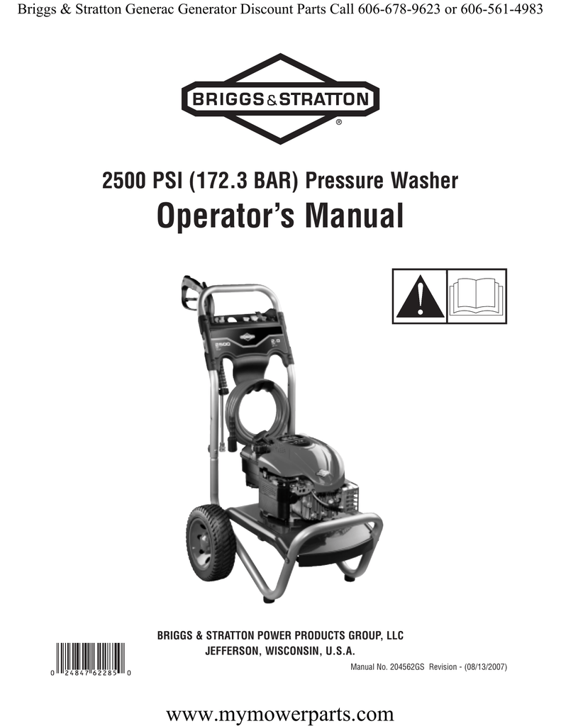 Operator’s Manual 2500 PSI (172.3 BAR) Pressure Washer www.mymowerparts