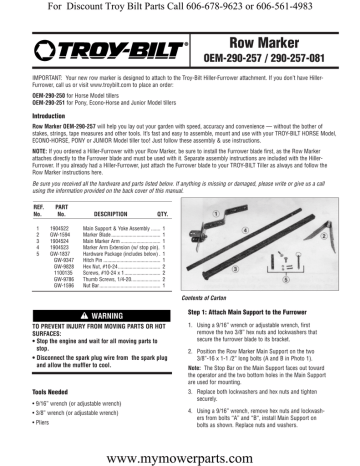 Row Marker OEM-290-257 / 290-257-081 | Manualzz