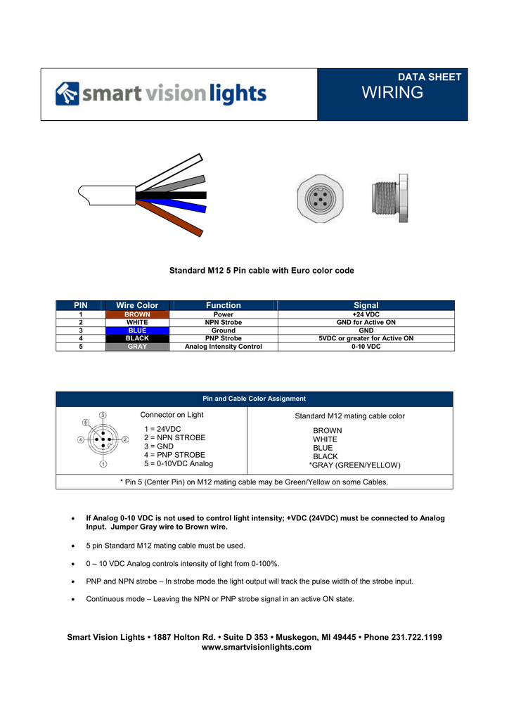 Wiring Data Sheet Standard M12 5 Pin