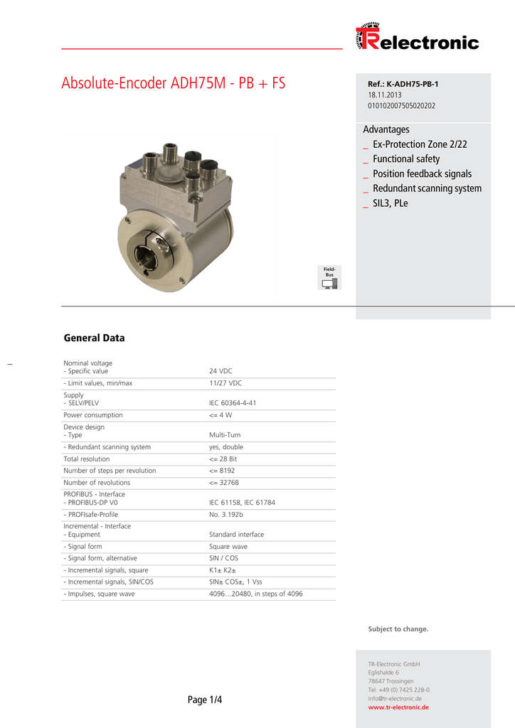 Absolute Encoder Adh75m Pb Fs Manualzz