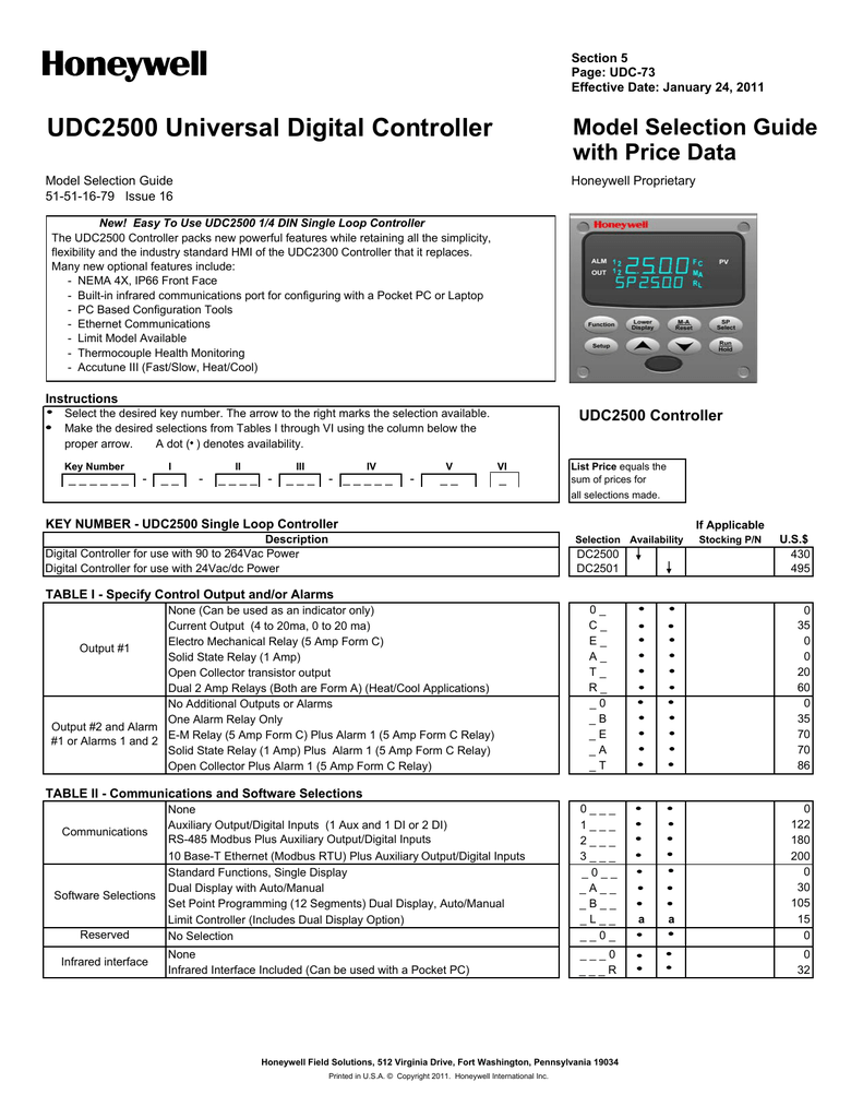 Udc2500 Universal Digital Controller Model Selection Guide With Price Data Section 5 Manualzz