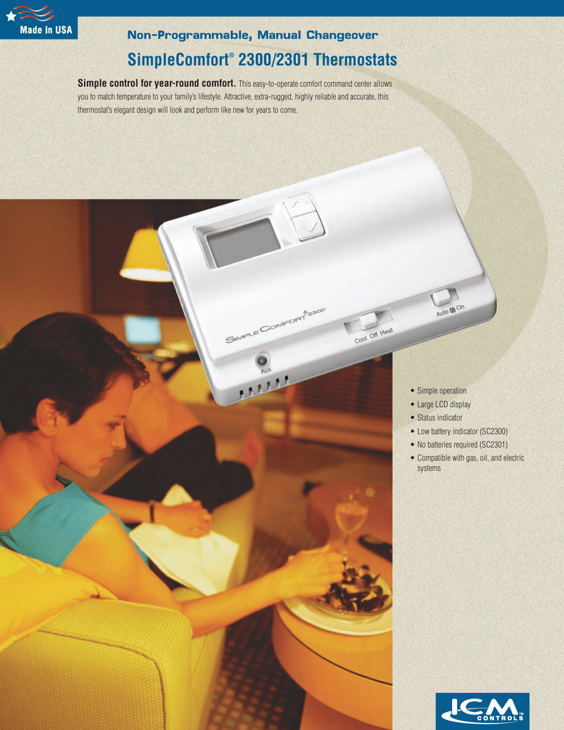 Simplecomfort 2300 2301 Thermostats Non Programmable Manual