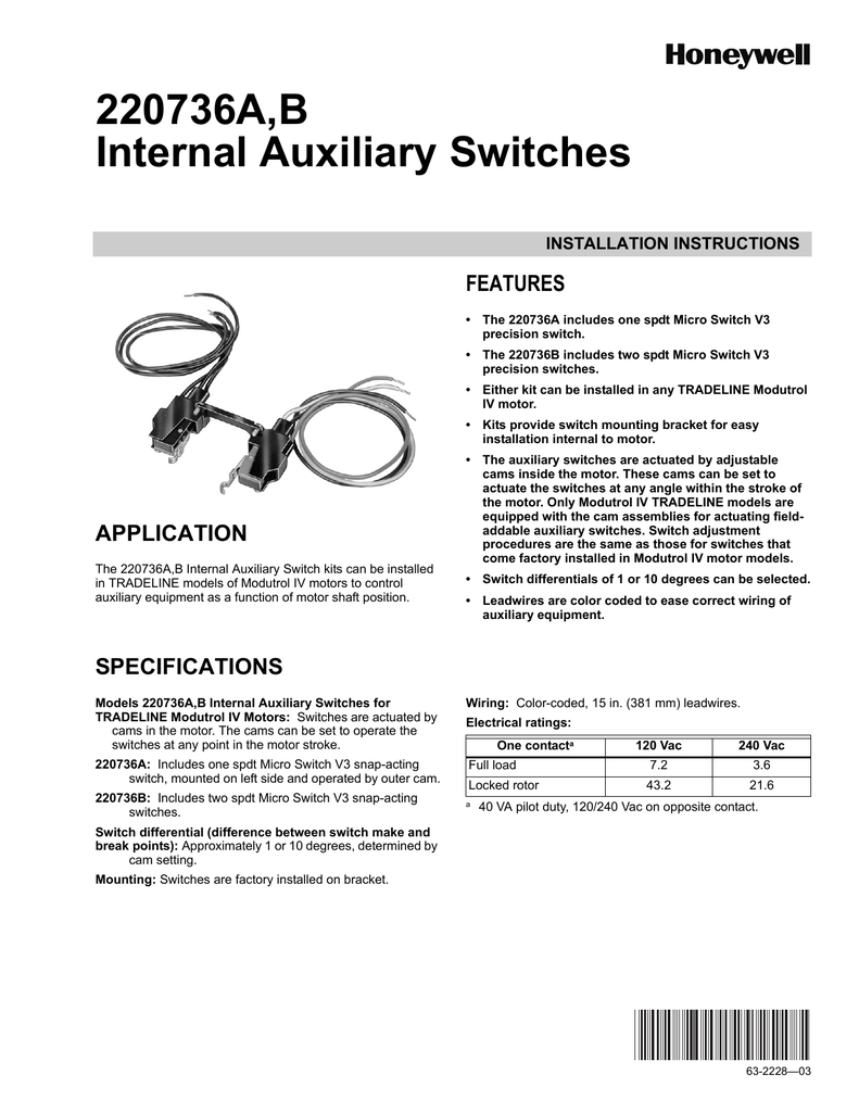 220736A,B Internal Auxiliary Switches FEATURES INSTALLATION INSTRUCTIONS | manualzz.com