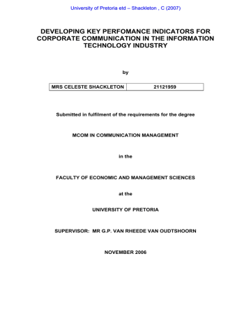 developing key perfomance indicators for corporate communication in the information technology industry manualzz