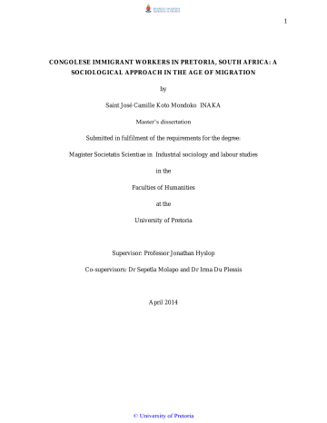 1 Congolese Immigrant Workers In Pretoria South Africa A Manualzz