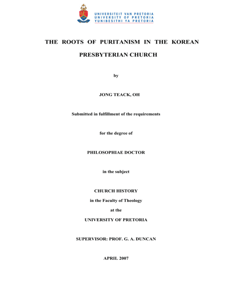 The Roots Of Puritanism In The Korean Presbyterian Church Manualzz