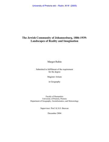 The Jewish Community Of Johannesburg 1886 1939 Landscapes Of Reality And Imagination Manualzz