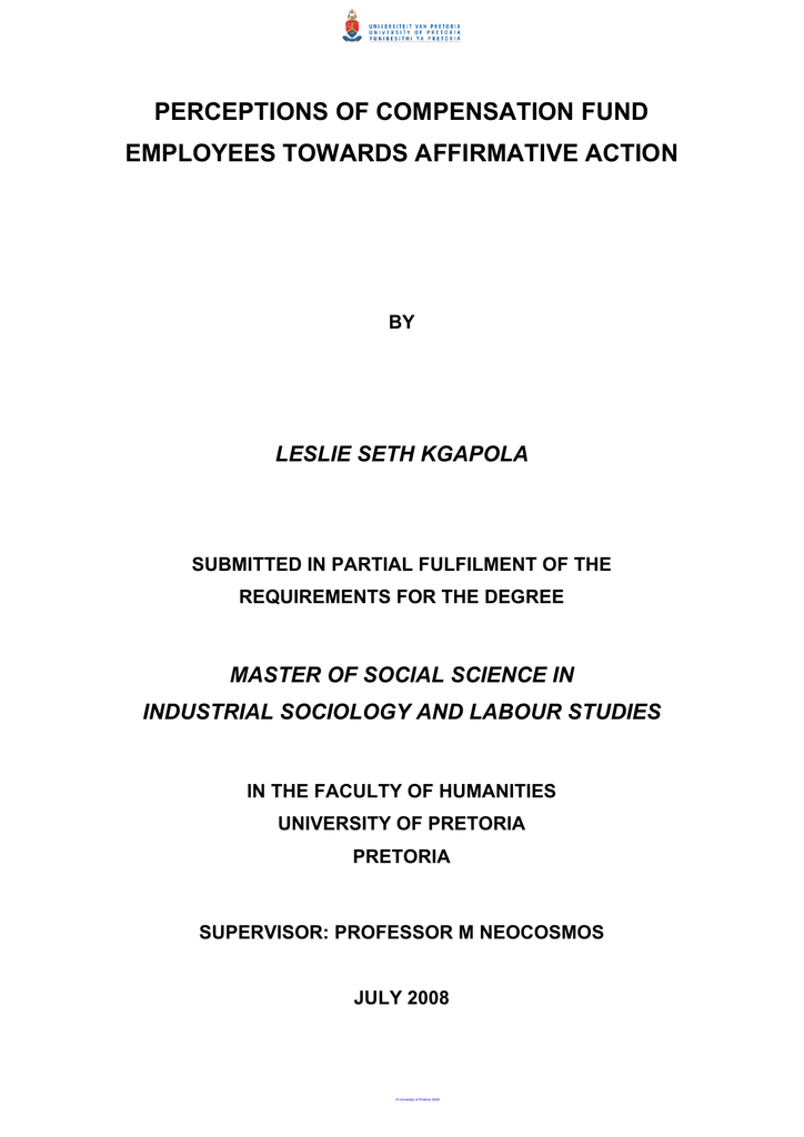 PERCEPTIONS OF COMPENSATION FUND EMPLOYEES TOWARDS AFFIRMATIVE ACTION LESLIE SETH KGAPOLA - Manualzz