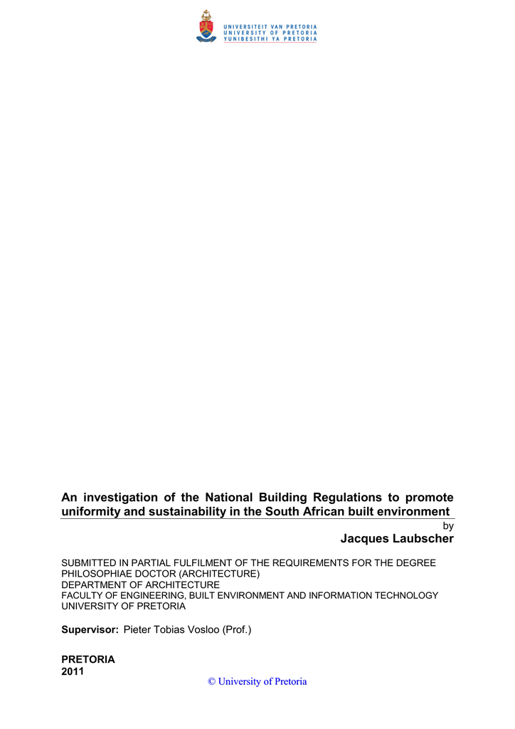 An Investigation Of The National Uniformity And Sustainability In The South African Built Environment Manualzz