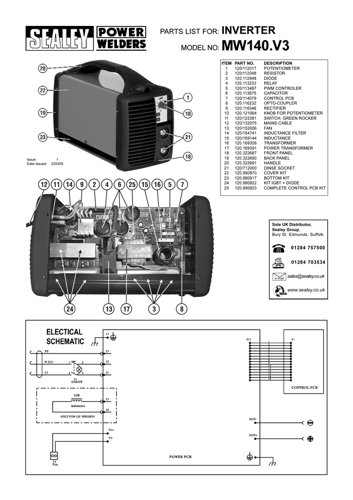 Mw140 V3 Inverter Parts List For Model