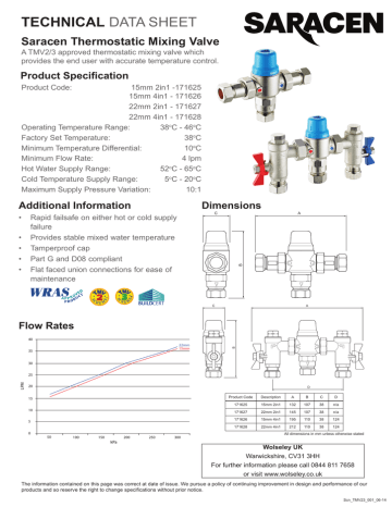 Saracen Thermostatic Mixing Valve Technical Data Sheet | Manualzz