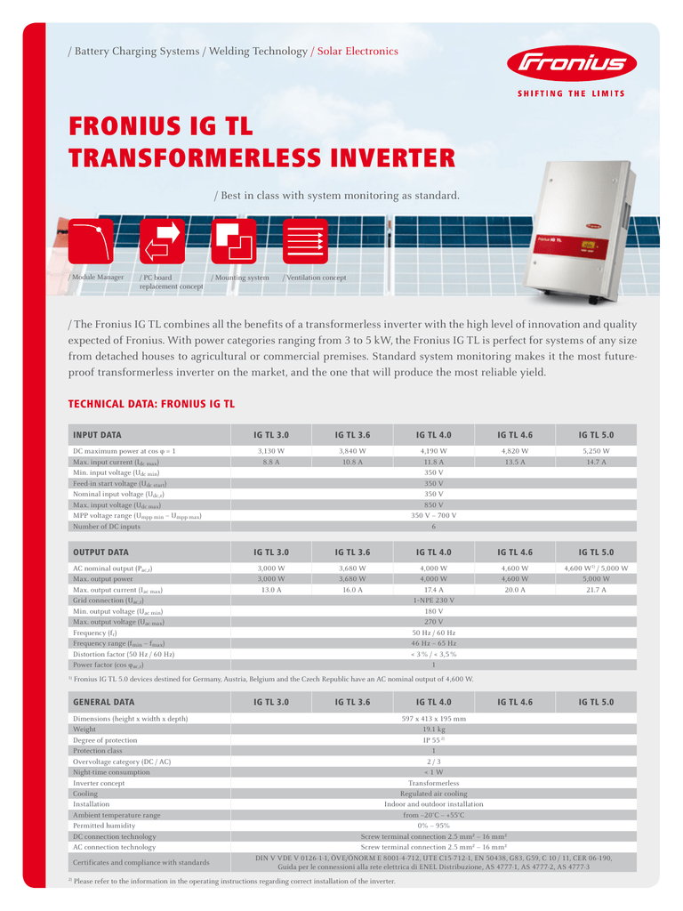 Fronius Ig Tl Transformerless Inverter Manualzz