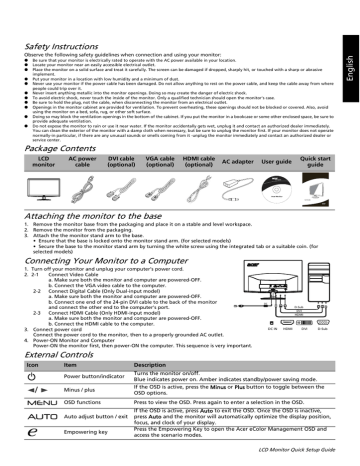 connection instructions for acer g276hl monitor