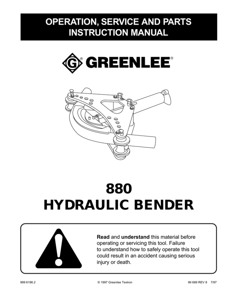 Greenlee 880 Hydraulic Bender User manual | Manualzz