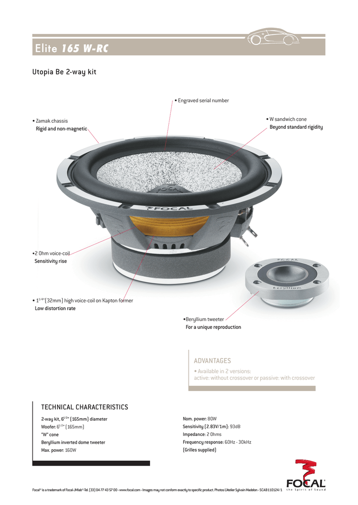 Focal 165 W-RC / Passif, 165 W-RC / Actif Specification | Manualzz