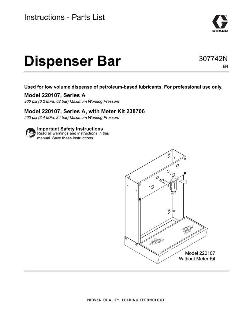 Dispenser Bar Instructions Parts List 307742N Model 220107, Series A Manualzz