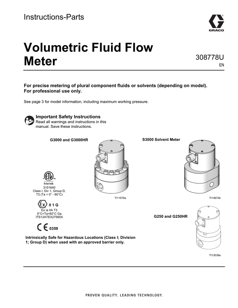Graco 308778U Volumetric Fluid Flow Meter Instruction Manualzz