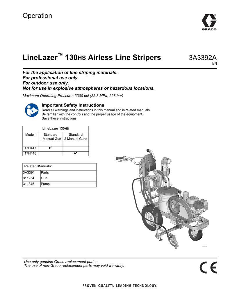Graco 3A3392A, LineLazer V 130HS Airless Line Stripers Owner's Manual