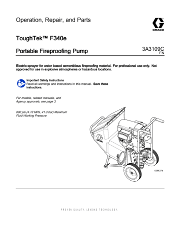 Technical Specifications. Graco 3A3109C, ToughTek F340e Portable Fireproofing Pump | Manualzz