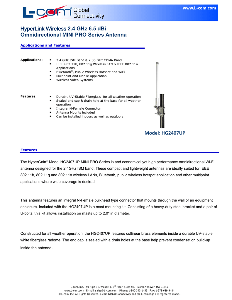 2.4 GHz 4dBi Omni Wireless Antenna HGV-2404U NF