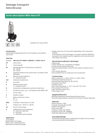 T W Ae Sewage Transport Series Description Wilo Rexa Fit Submersible Pumps Manualzz