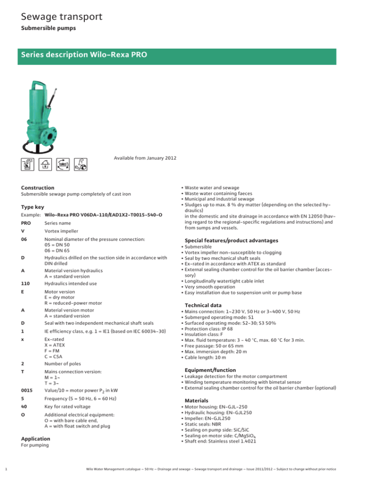 T W Ae X Sewage Transport Series Description Wilo Rexa Pro Submersible Pumps Manualzz