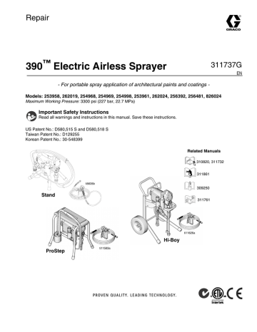 Graco 311737G - 390 Electric Airless Sprayer. Repair Owner's Manual | Manualzz