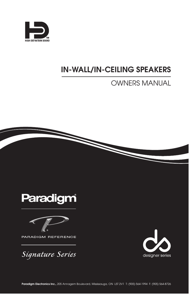In Wall In Ceiling Speakers Owners Manual Paradigm Electronics Inc