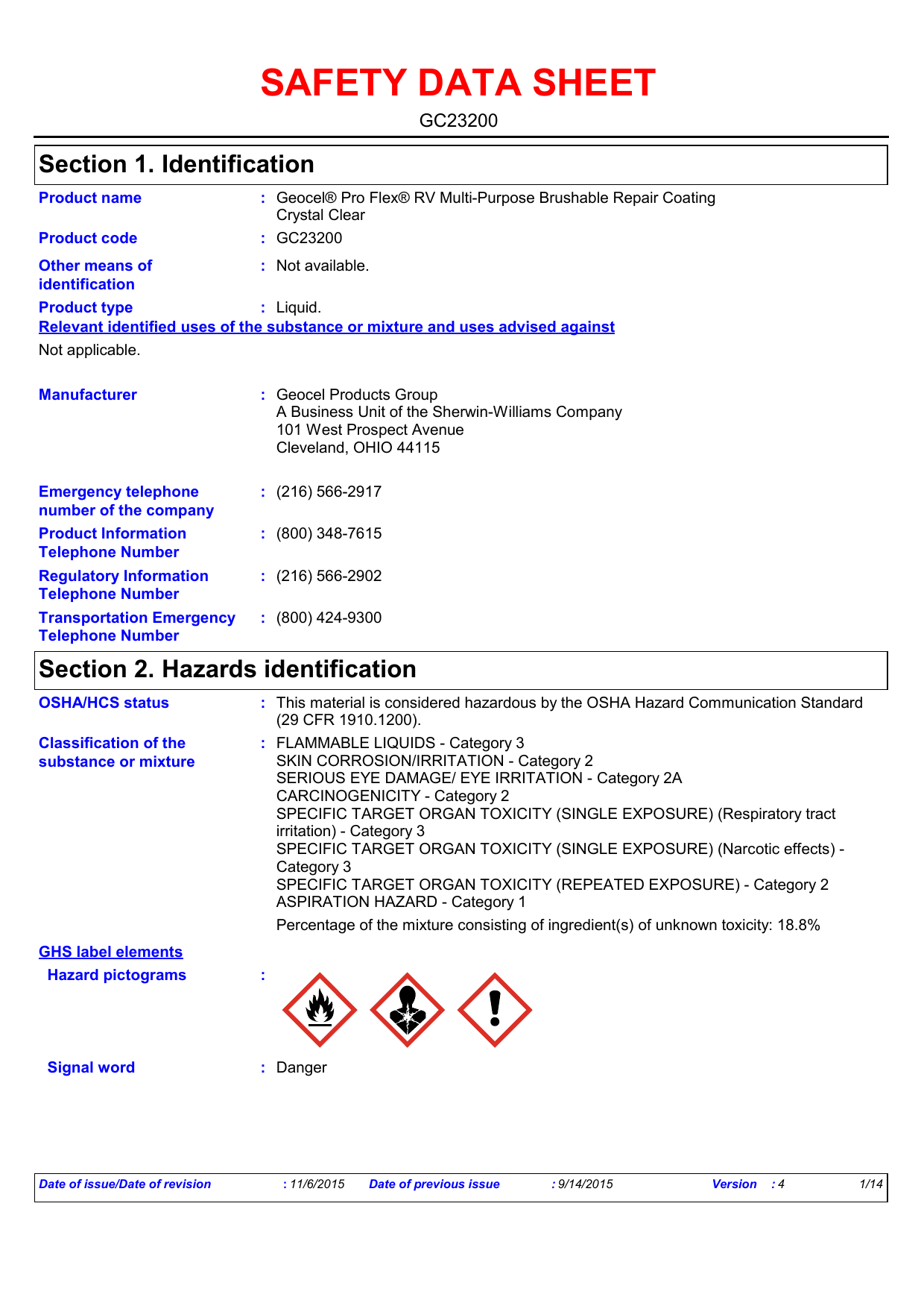 Safety Data Sheet Section 1 Identification Gc23200 Manualzz