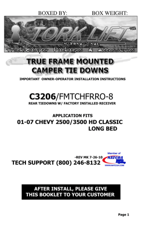 True Frame Mounted Camper Tie Downs