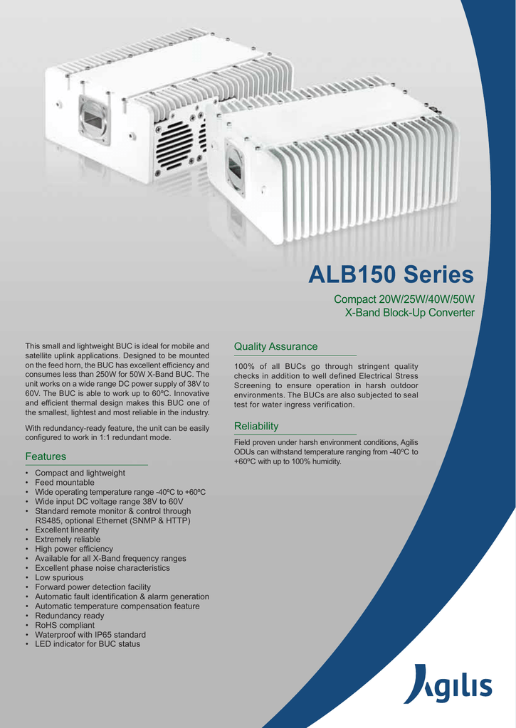 Alb150 Series Compact 20w 25w 40w 50w X Band Block Up Converter Quality Assurance Manualzz