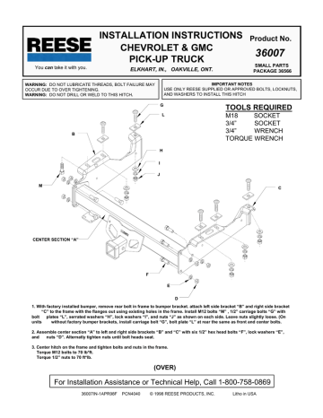 trailer hitch 36007 Installation Instructions | Manualzz