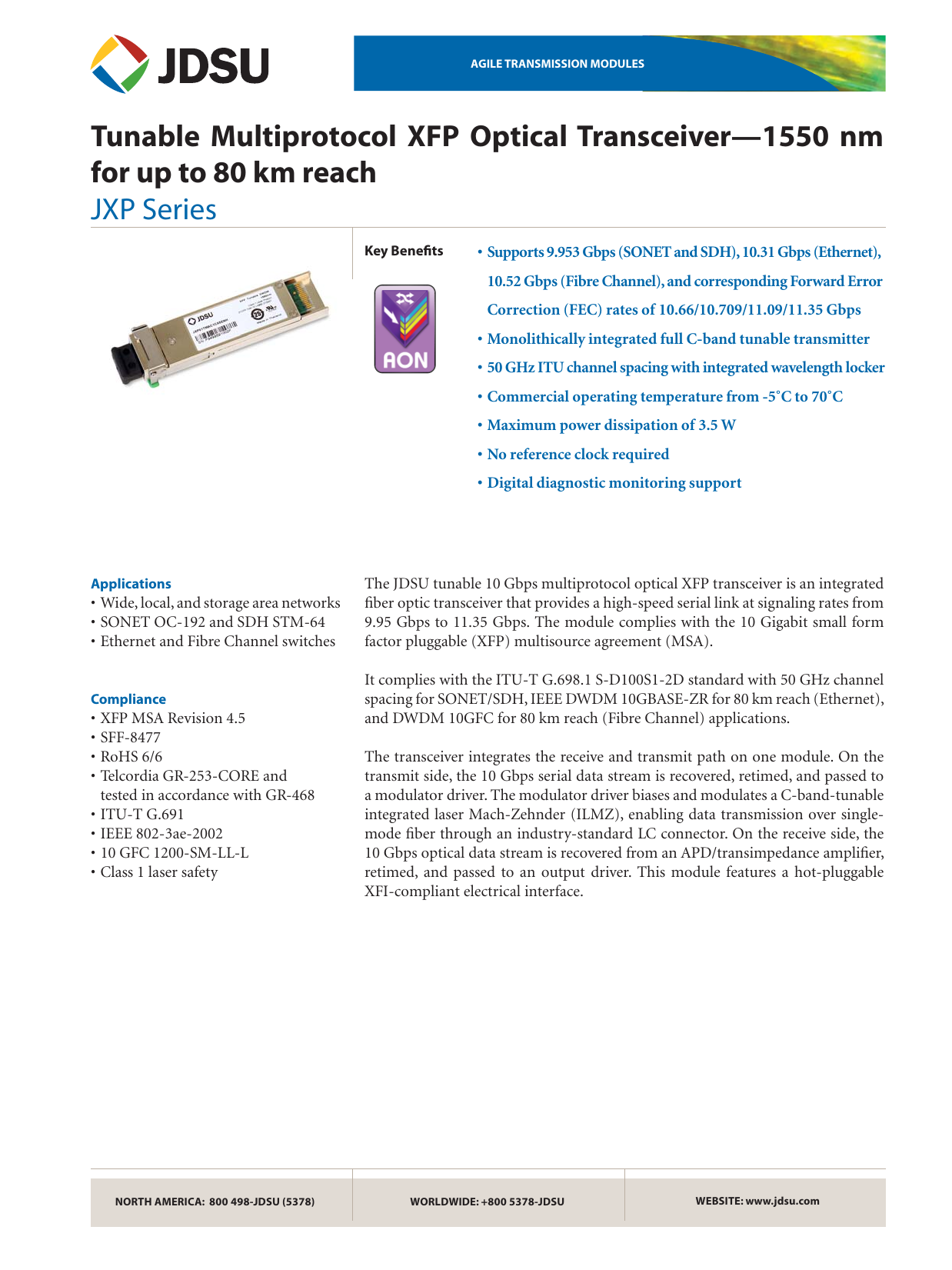 Tunable Multiprotocol Xfp Optical Transceiver 1550 Nm Jxp Series Manualzz Tunable Multiprotocol Xfp Optical Transceiver 1550 Nm Jxp Series Manualzz