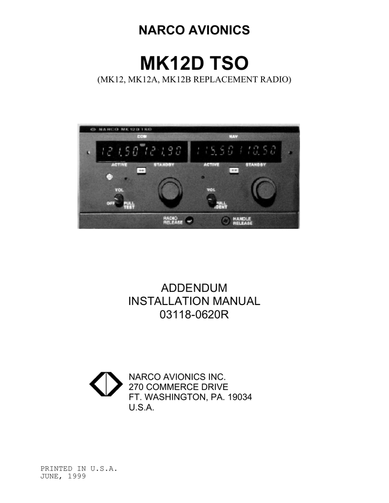 MK12D TSO NARCO AVIONICS ADDENDUM Manualzz