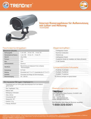 Trendnet 15-AH28B Outdoor Camera Enclosure Datenblatt | Manualzz