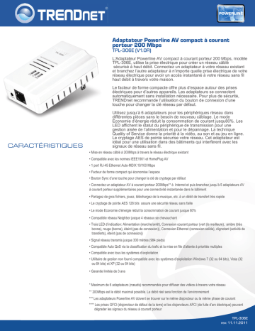 Trendnet RB-TPL-306E 200Mbps Compact Powerline AV Adapter Fiche technique | Manualzz