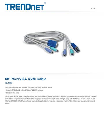 TRENDnet TK-C06 6ft PS/2/VGA KVM Cable Datasheet | Manualzz