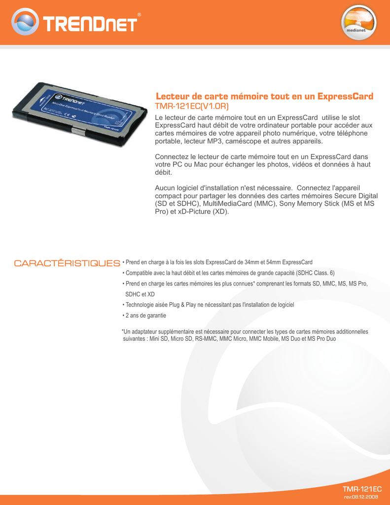 Lecteur De Carte Memoire Tout En Un Expresscard Tmr 121ec V1 0r