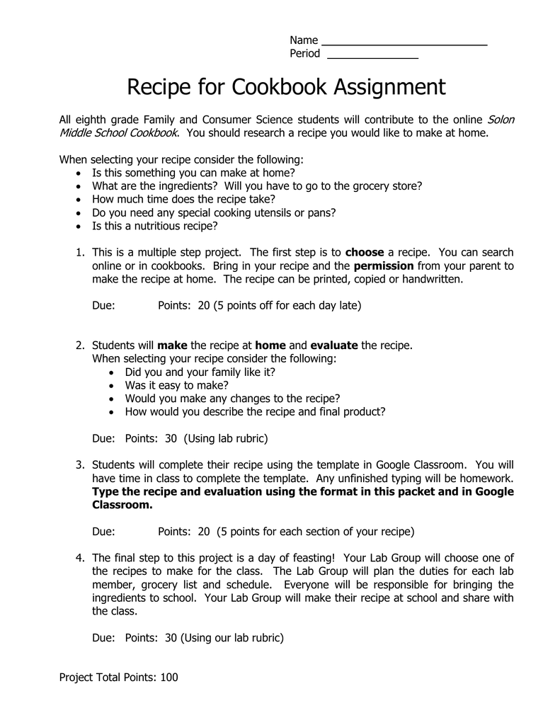 recipe for cookbook assignment manualzz com typing recipes template