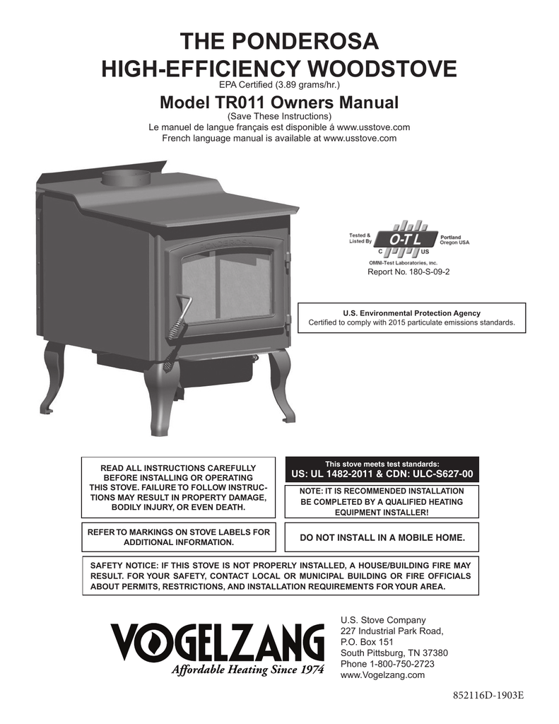 Vogelzang International THE PONDEROSA TR011 Owner's Manual | Manualzz
