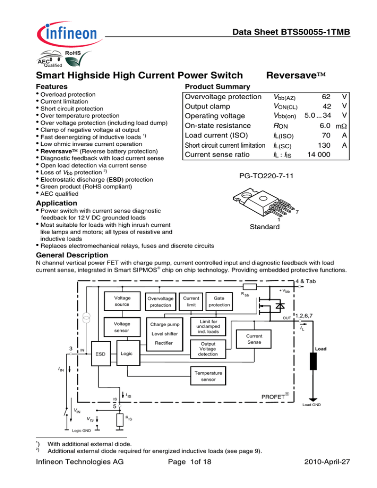 Smart Highside High Current Power Switch Reversave Data Sheet Bts 1tmb Manualzz