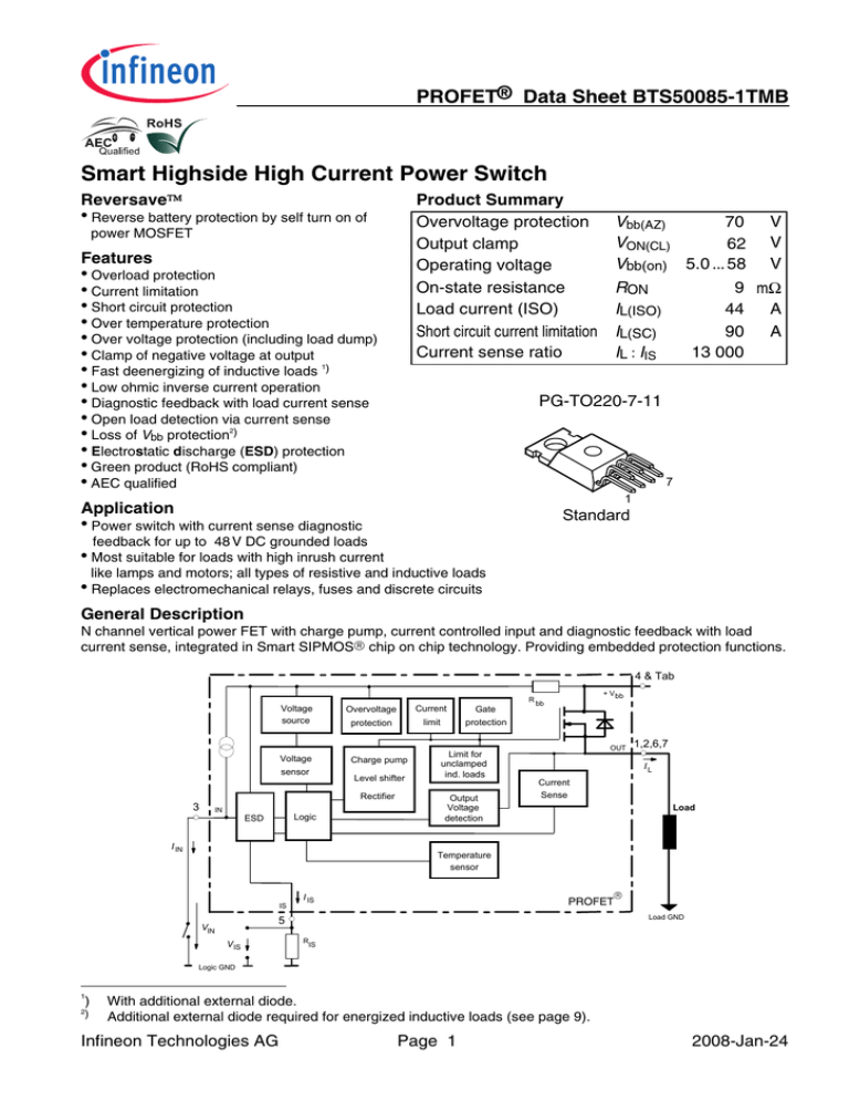 Smart Highside High Current Power Switch Profet Data Sheet Bts 1tmb Reversave Manualzz