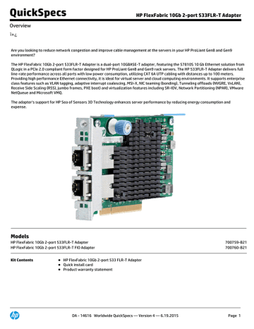 Quickspecs Hp Flexfabric 10gb 2 Port 533flr T Adapter Overview I Manualzz