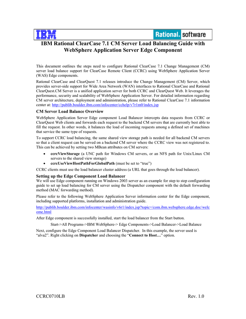 IBM Rational ClearCase 7.1 CM Server Load Balancing Guide with Manualzz