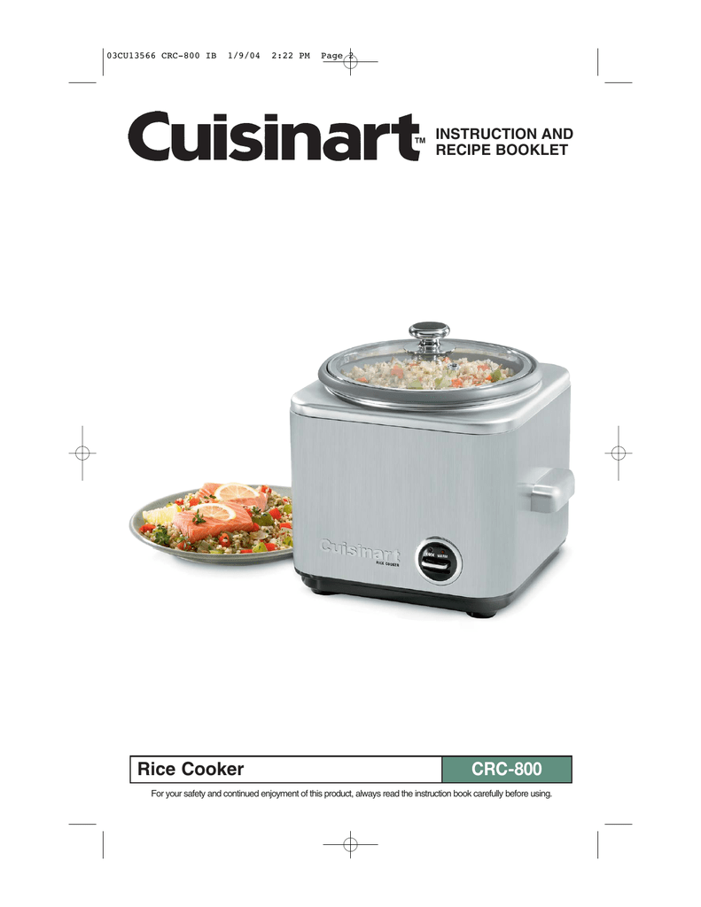 Rice Cooker CRC800 INSTRUCTION AND RECIPE BOOKLET Manualzz