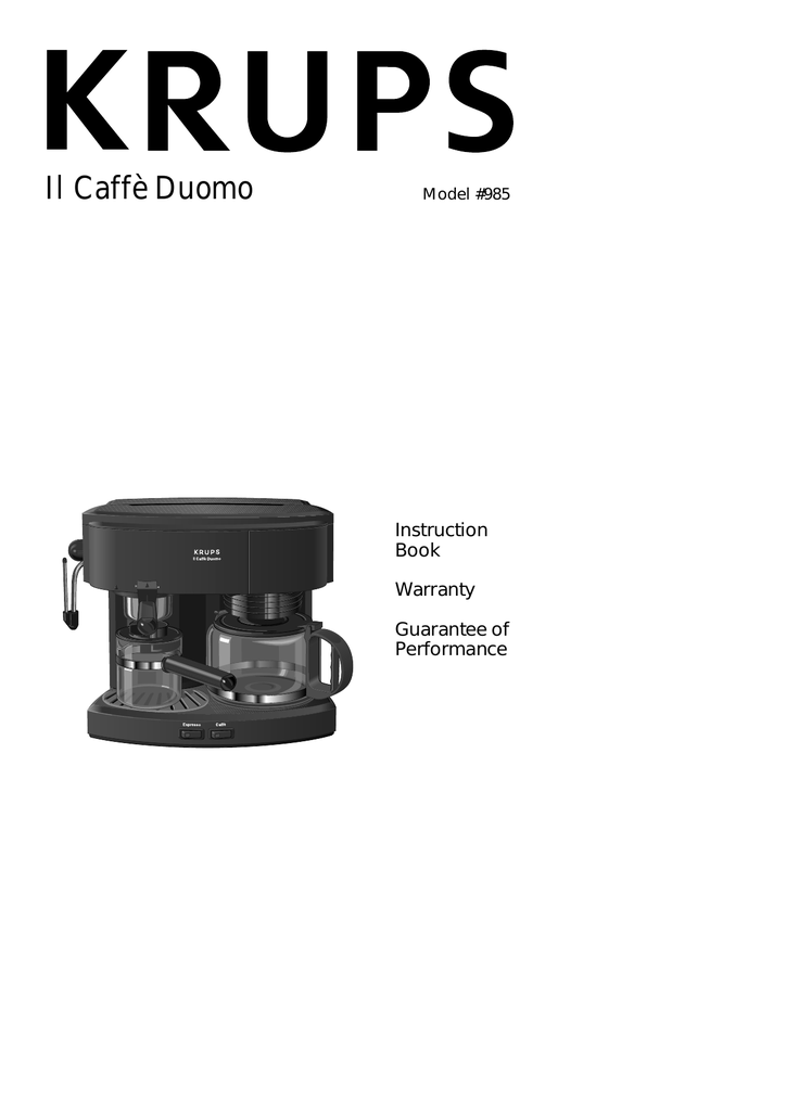 Krups Il Caffè Duomo 985 Instruction book Manualzz