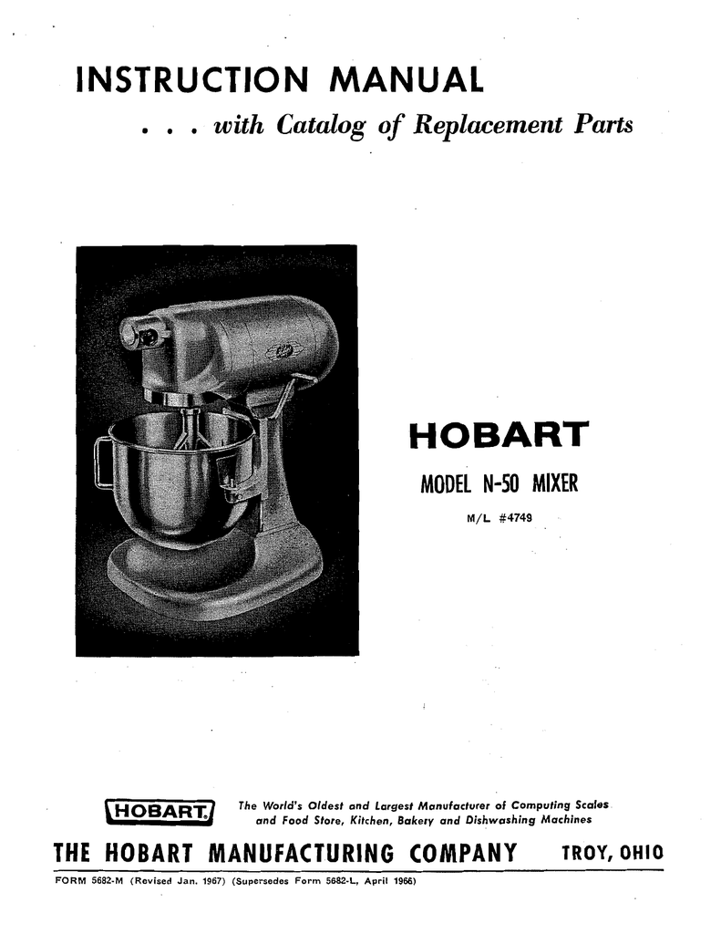 Hobart N50 Mixer Parts Manual Reviewmotors.co