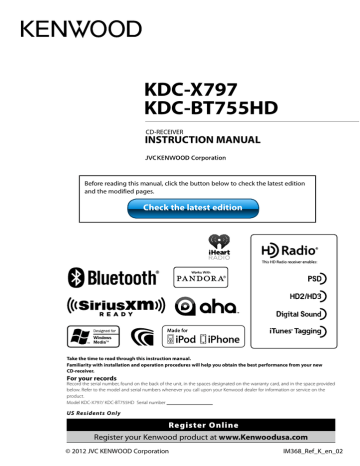 Kenwood KDC-BT755HD Car Stereo System User manual | Manualzz